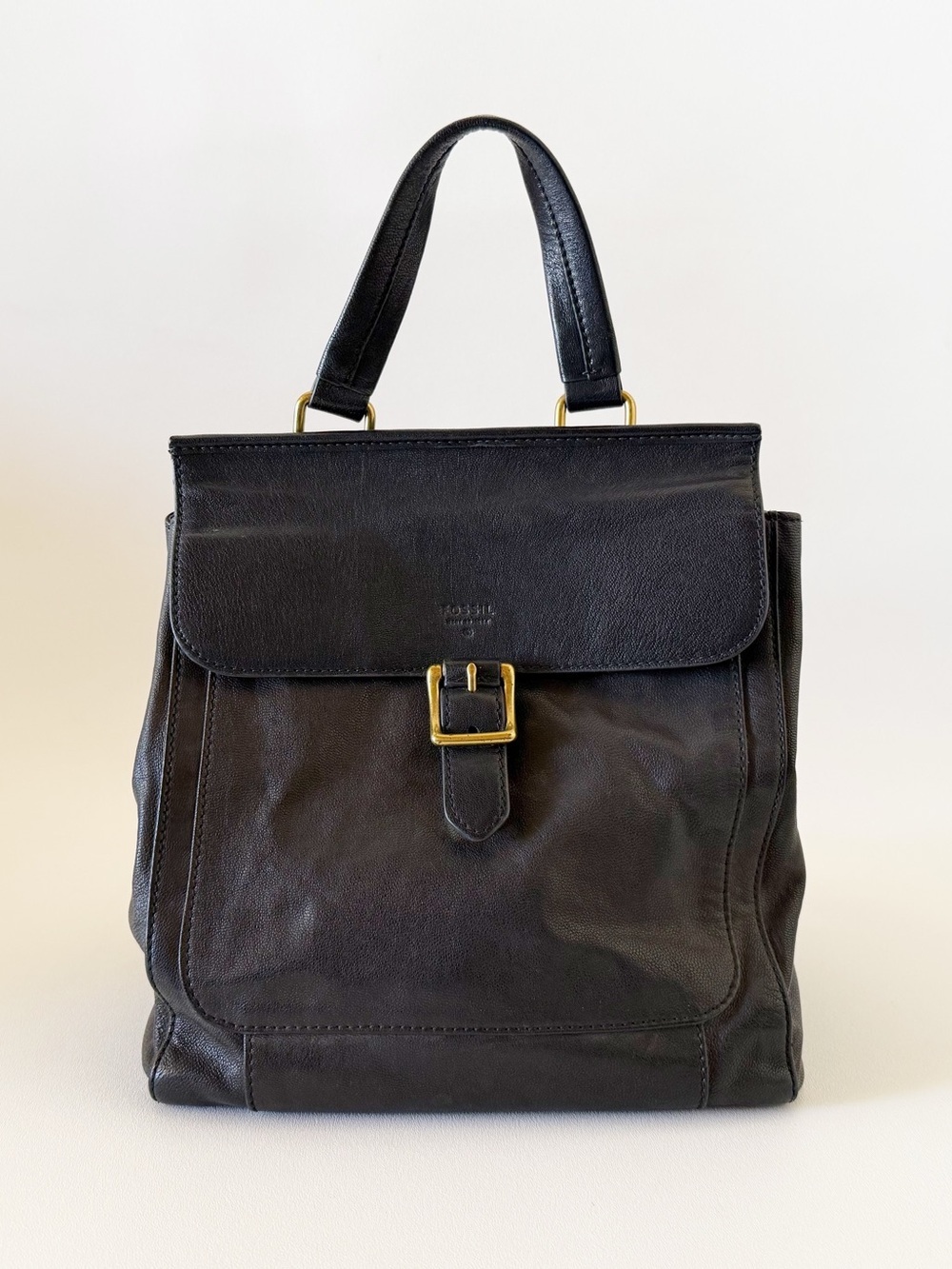 Fossil Bag Backpack Leather Classic Chic Preppy Black Medium